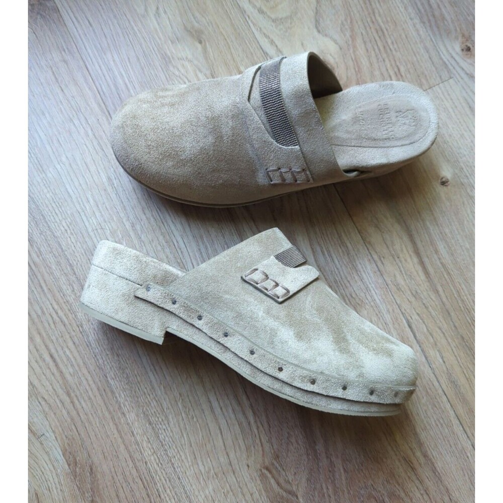 Brunello Cucinelli All Suede Monili Beaded Clog Slip on Shoes